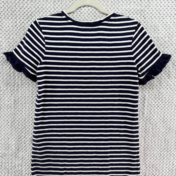 Boden Dress Women US4R Blue White Striped Emily Ruffle Jersey Stretch Crew Neck - Picture 8 of 13